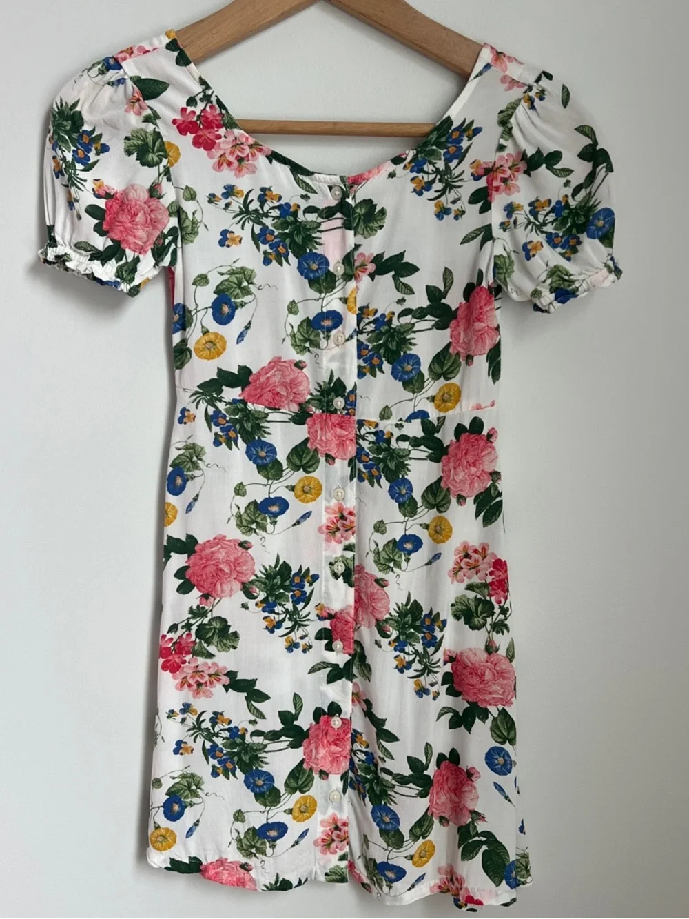 Old Navy | Kids White Floral Lite Pink Rose Button-Front Dress #564088-03 Medium